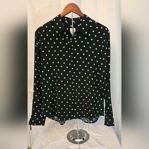 A New Day Black With White Polka Dots Button Down Shirt, Sz. Small, NWT